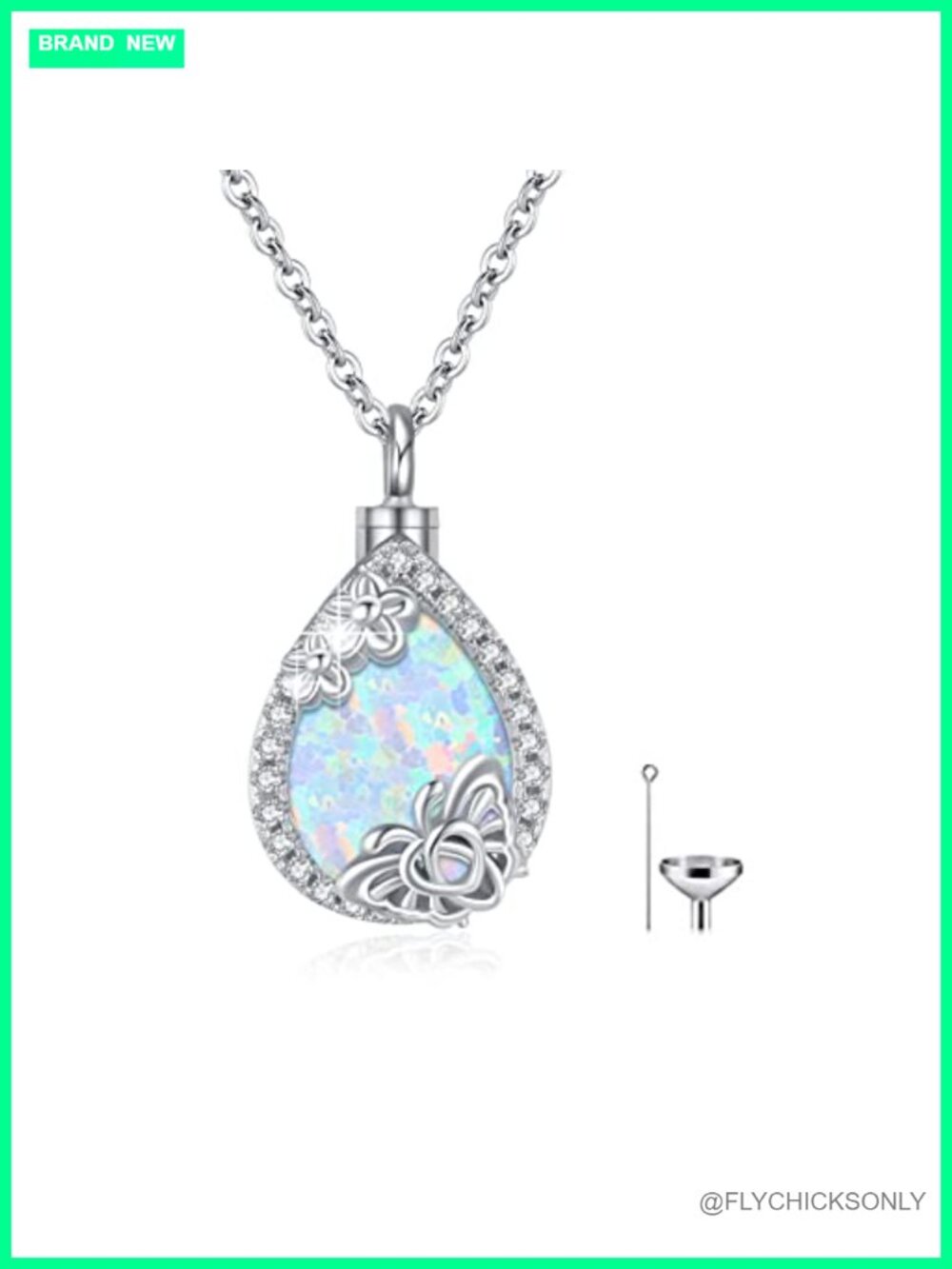 925 Sterling Silver Opal Urn Necklace Cremation Jewelry Memorial Pendant